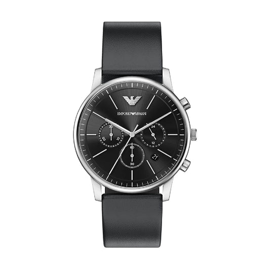 Orologio crono Emporio Armani Minimalist cinturino pelle nero MISURA UNICA