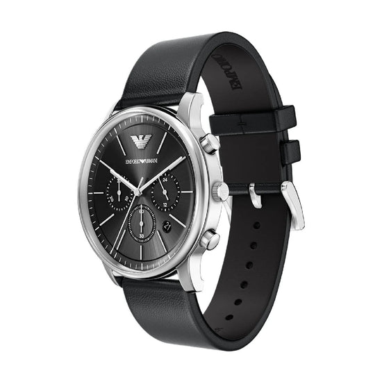 Orologio crono Emporio Armani Minimalist cinturino pelle nero MISURA UNICA