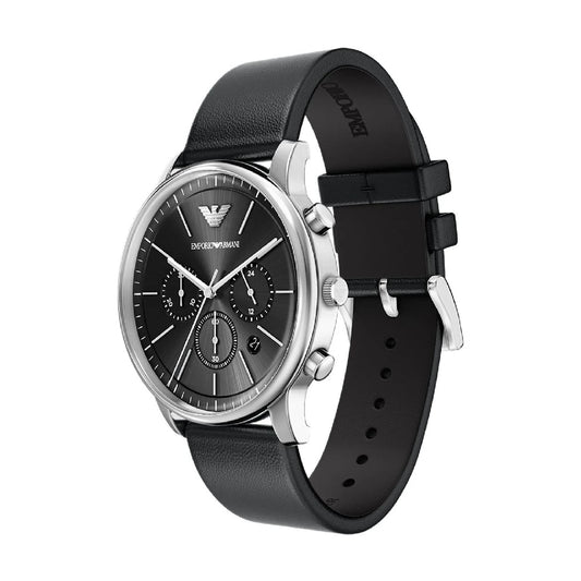 Orologio crono Emporio Armani Minimalist cinturino pelle nero MISURA UNICA