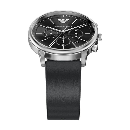 Orologio crono Emporio Armani Minimalist cinturino pelle nero MISURA UNICA