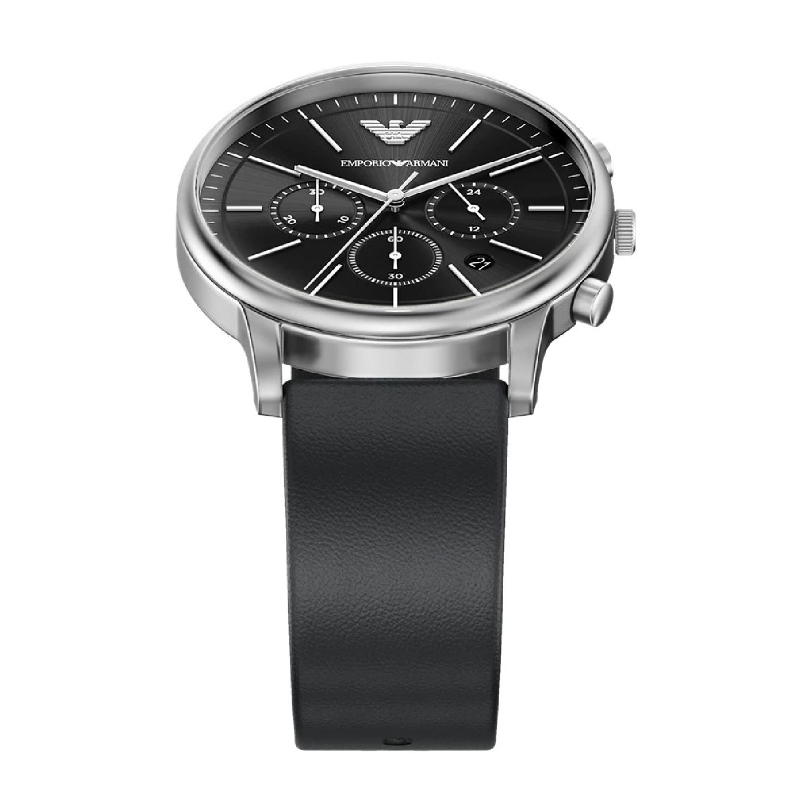 Orologio crono Emporio Armani Minimalist cinturino pelle nero MISURA UNICA