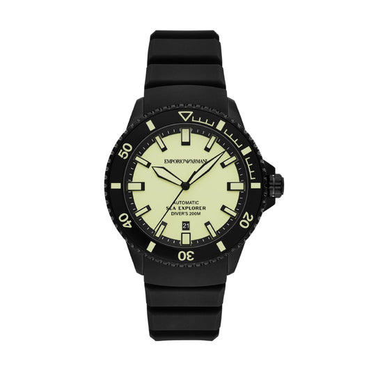 Orologio Emporio Armani Sea Explorer silicone nero e accaio MISURA UNICA