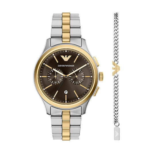 Set orologio e bracciale Emporio Armani Dario bicolore marrone MISURA UNICA