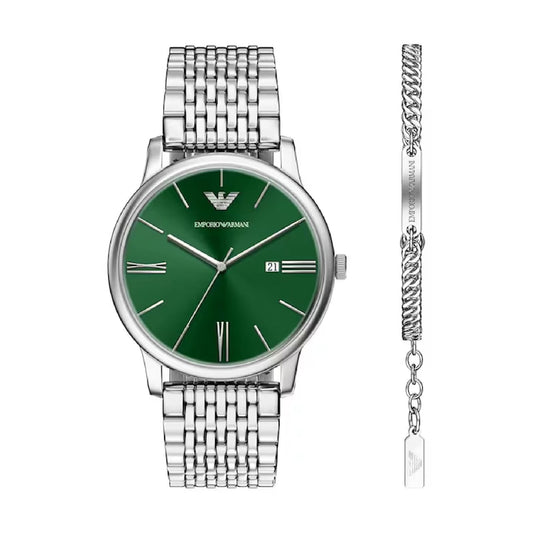 Set orologio e bracciale Emporio Armani Minimalist colore verde MISURA UNICA