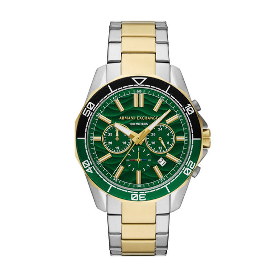 Orologio Armani Exchange in acciaio bicolor e quadrante verde MISURA UNICA