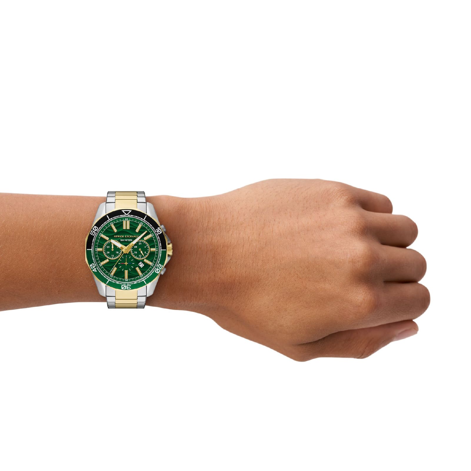 Orologio Armani Exchange in acciaio bicolor e quadrante verde MISURA UNICA