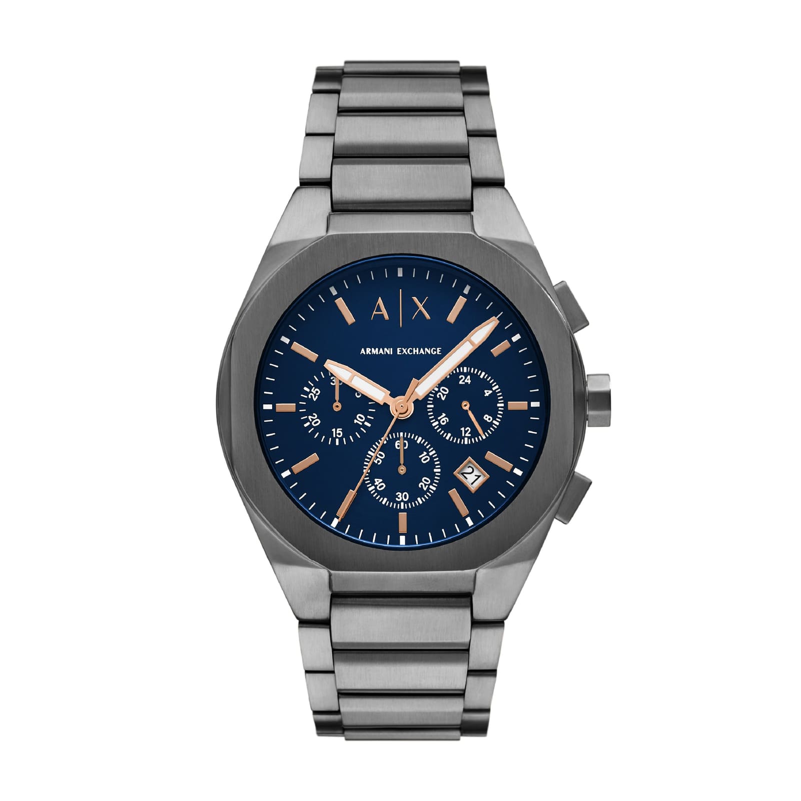 Orologio Armani Exchange in acciaio grigio e quadrante blu MISURA UNICA
