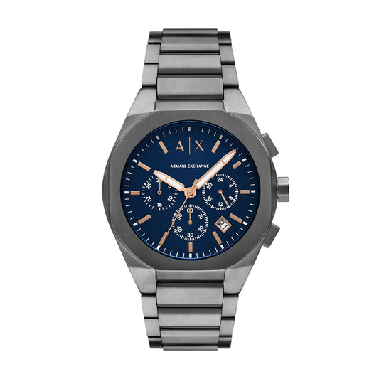 Orologio Armani Exchange in acciaio grigio e quadrante blu MISURA UNICA