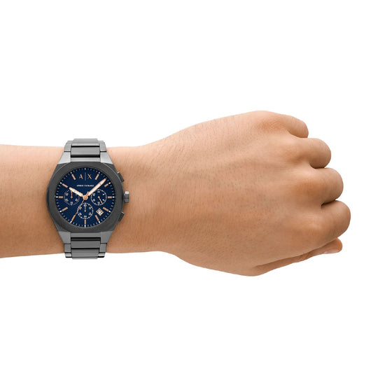 Orologio Armani Exchange in acciaio grigio e quadrante blu MISURA UNICA