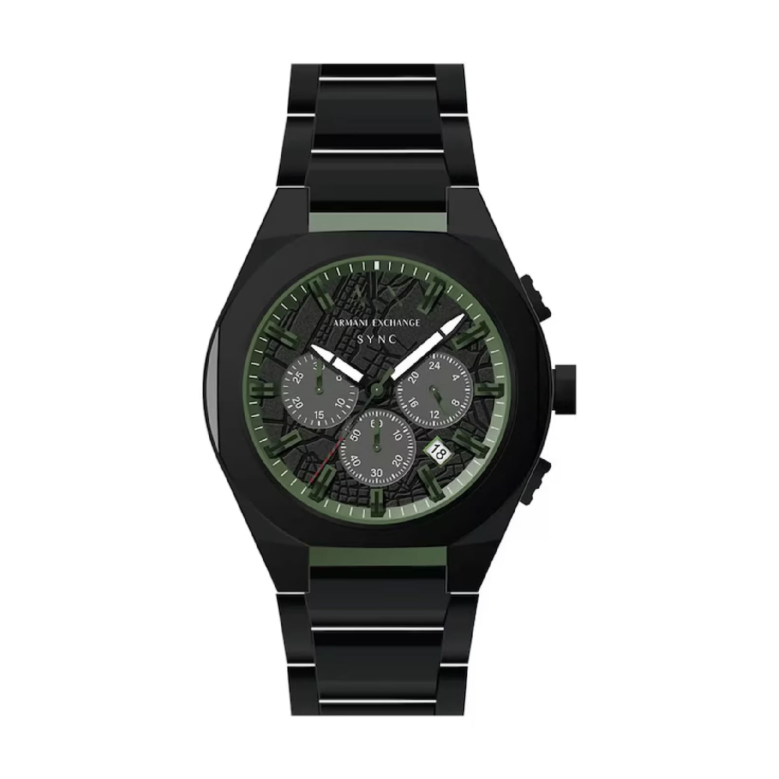 Orologio crono Armani Exchange Sync acciaio nero dettagli verdi MISURA UNICA