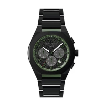 Orologio crono Armani Exchange Sync acciaio nero dettagli verdi MISURA UNICA
