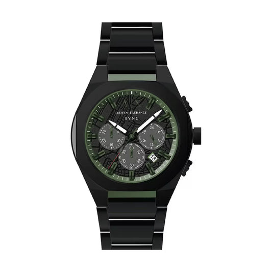 Orologio crono Armani Exchange Sync acciaio nero dettagli verdi MISURA UNICA