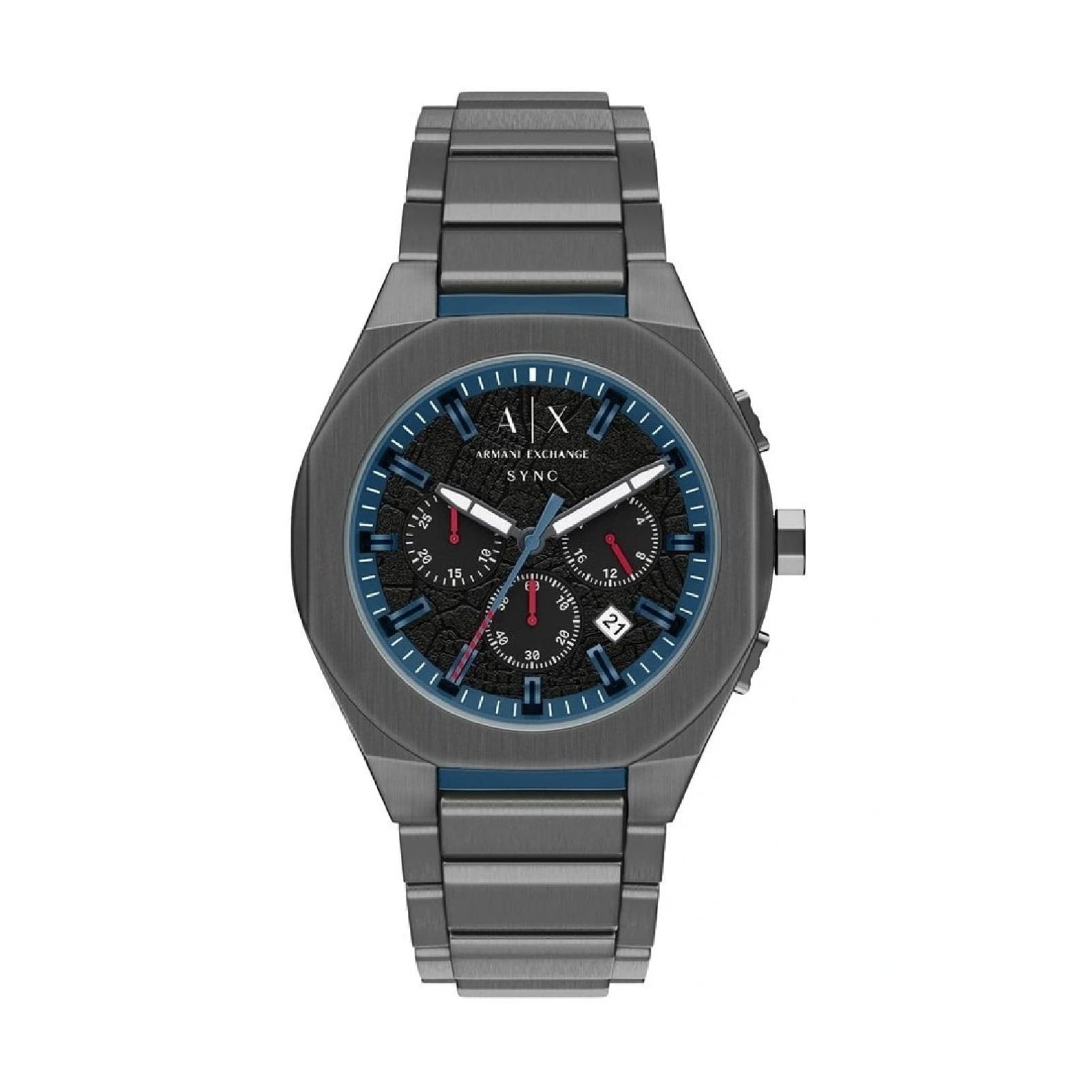 Orologio crono Armani Exchange Sync acciaio ip gun dettagli blu MISURA UNICA