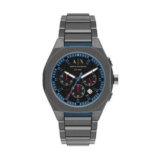 Orologio crono Armani Exchange Sync acciaio ip gun dettagli blu MISURA UNICA