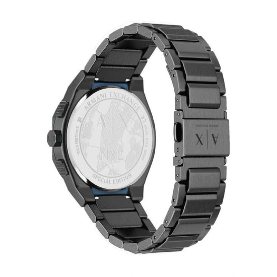 Orologio crono Armani Exchange Sync acciaio ip gun dettagli blu MISURA UNICA