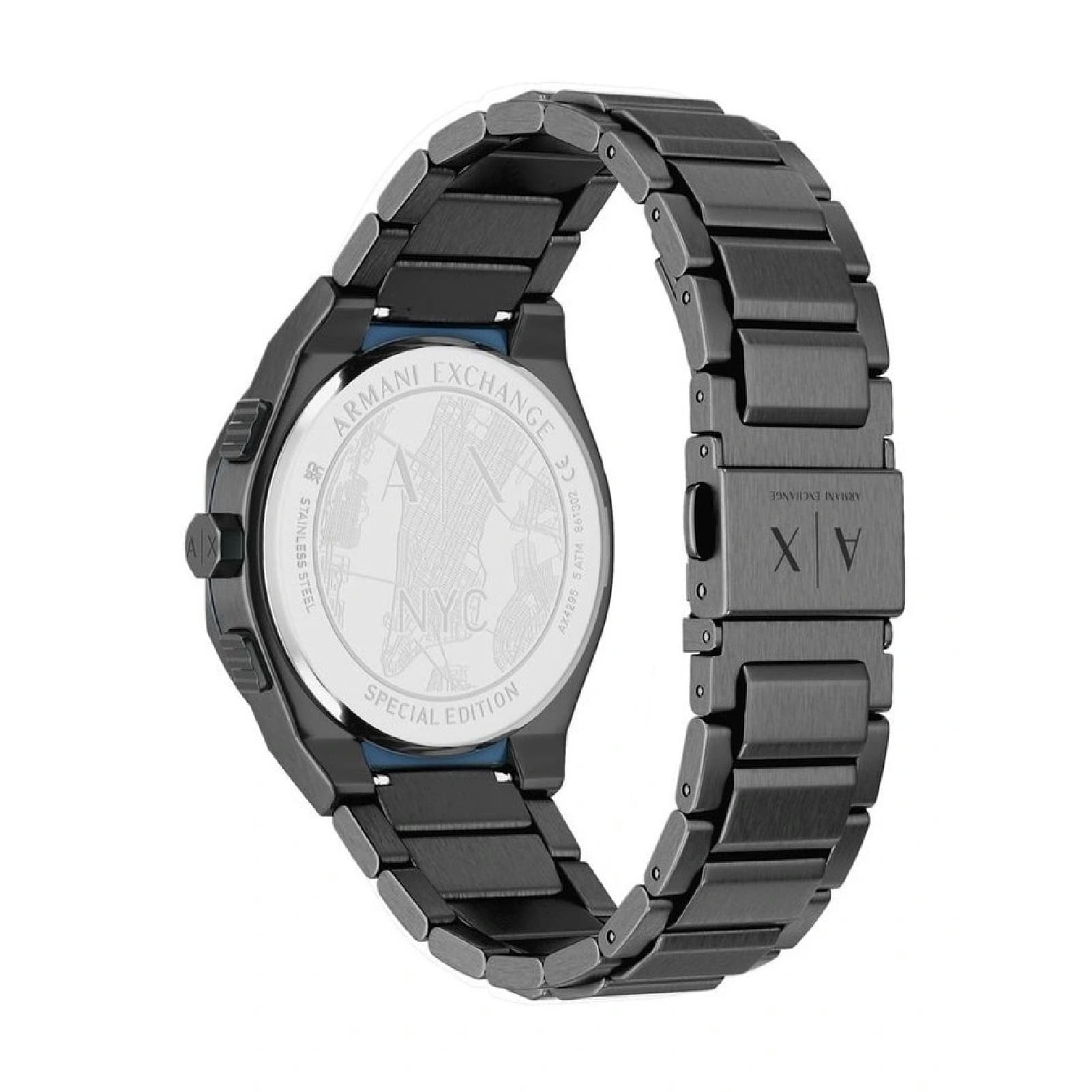 Orologio crono Armani Exchange Sync acciaio ip gun dettagli blu MISURA UNICA