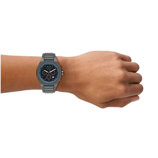 Orologio crono Armani Exchange Sync acciaio ip gun dettagli blu MISURA UNICA