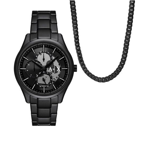 Set con orologio multifunzione Armani Exchange in acciaio nero AR.AX7160SET