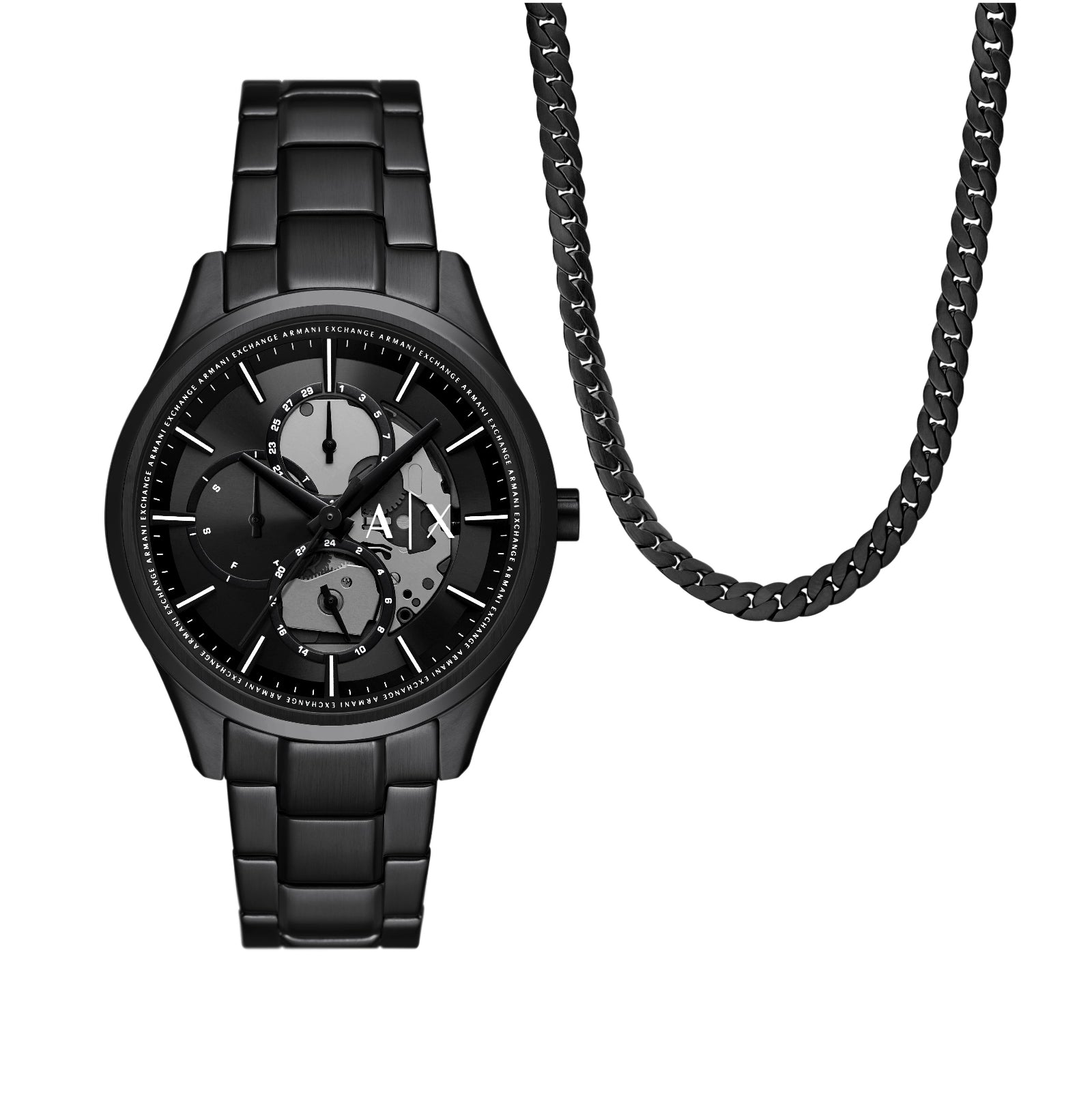 Set con orologio multifunzione Armani Exchange in acciaio nero AR.AX7160SET