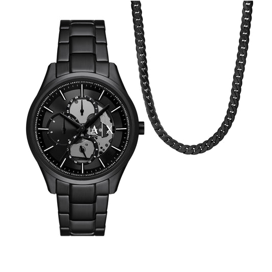 Set con orologio multifunzione Armani Exchange in acciaio nero AR.AX7160SET