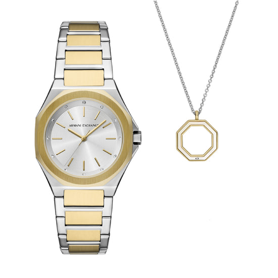 Set Armani Exchange in acciaio inossidabile color argento e oro AR.AX7161SET