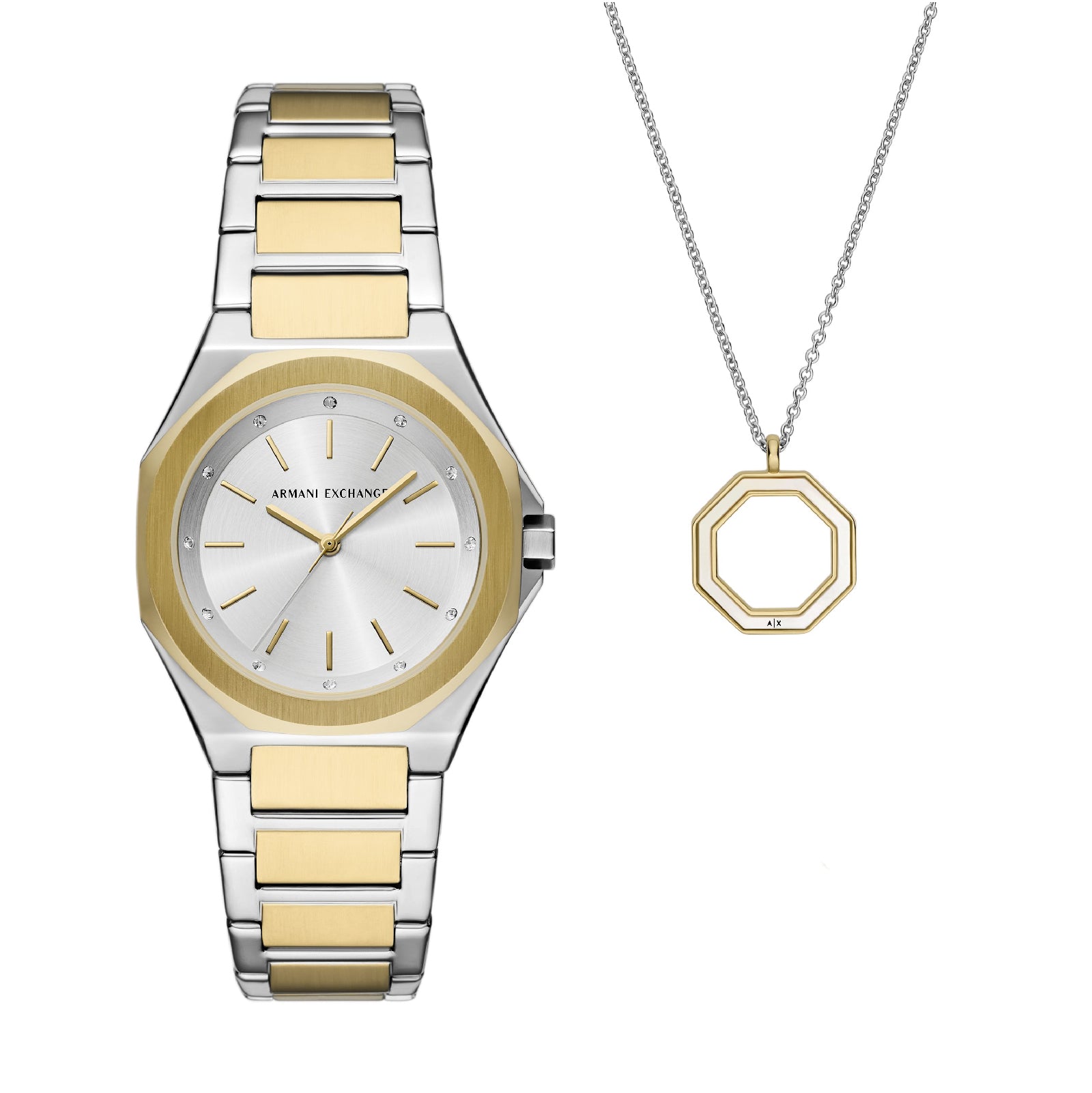 Set Armani Exchange in acciaio inossidabile color argento e oro AR.AX7161SET