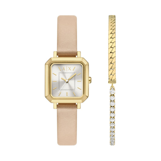 Orologio e bracciale da donna Armani Exchange in acciaio e pelle MISURA UNICA