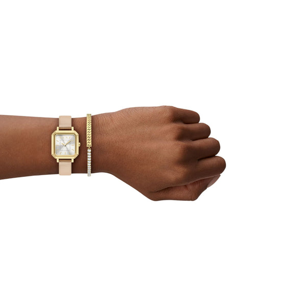 Orologio e bracciale da donna Armani Exchange in acciaio e pelle MISURA UNICA