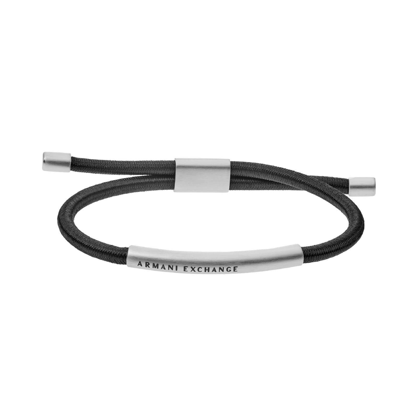 Bracciale Armani Exchange ecopelle nera e piastra in acciaio Regolabile 16,5-23 cm