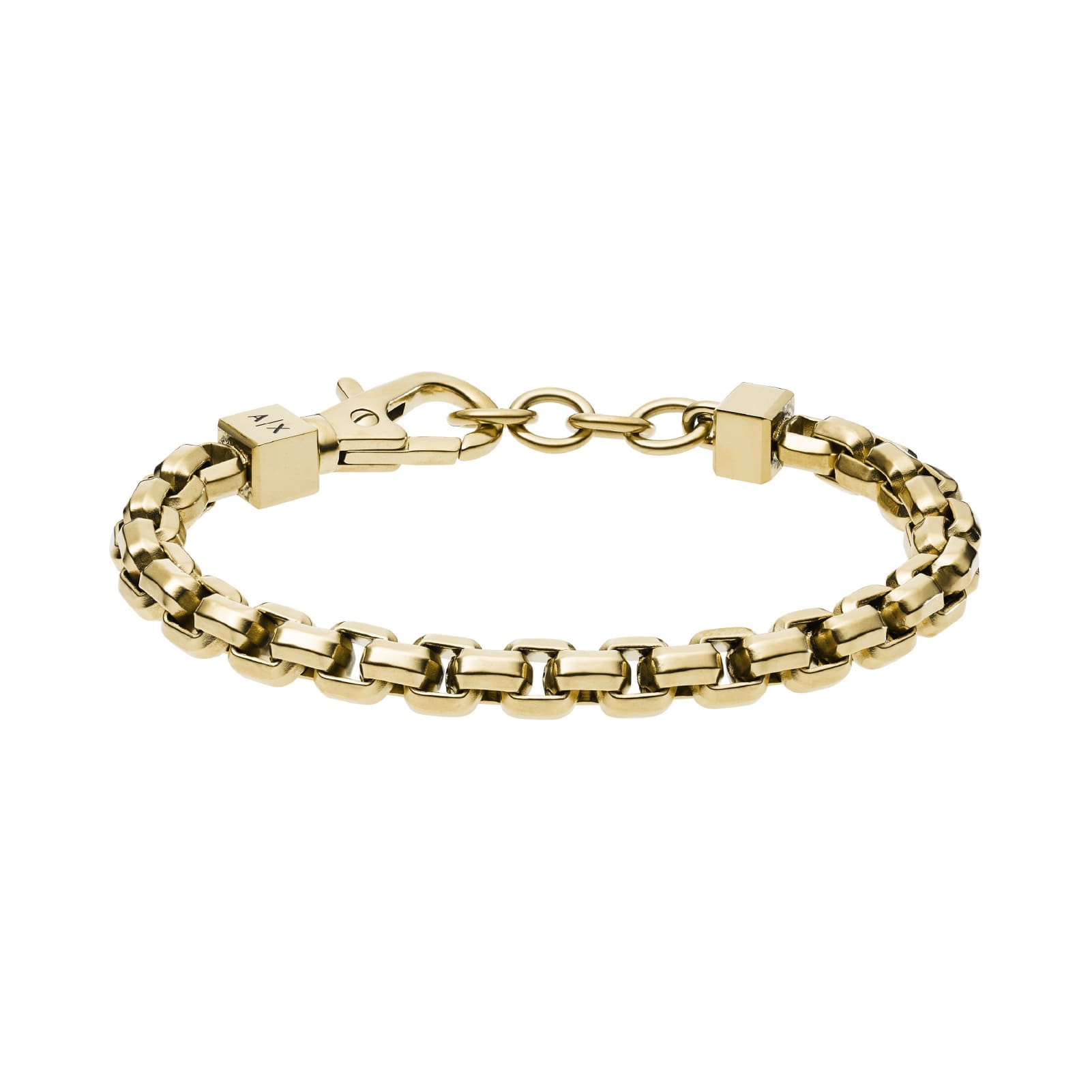 Bracciale Armani Exchange a catena in acciaio dorato con logo Regolabile 18,5-19,5 cm