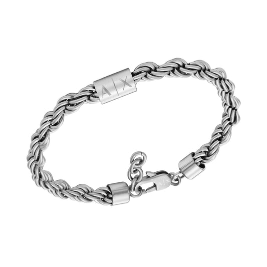 Bracciale Armani Exchange maglia corda in acciaio con logo 19,5 cm