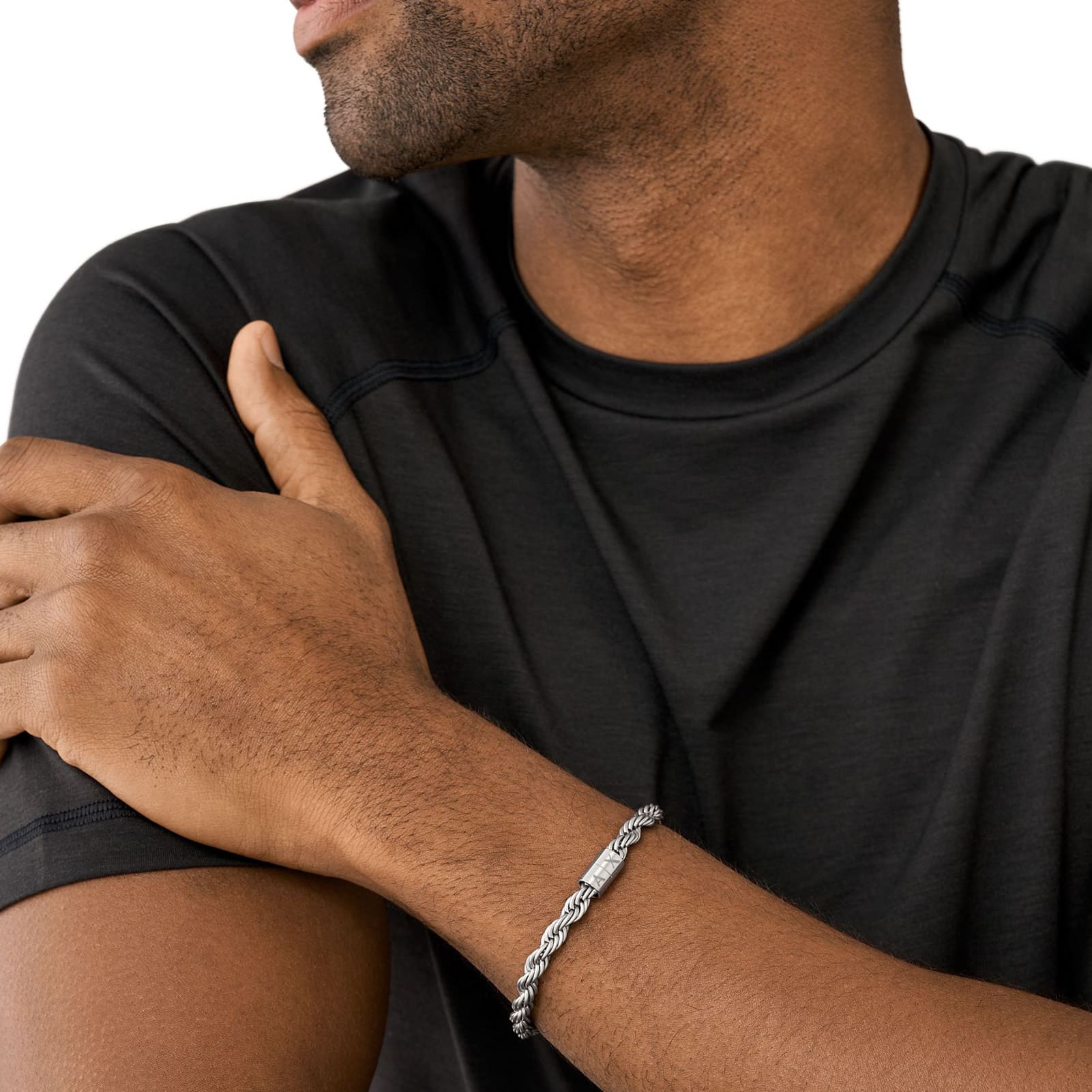 Bracciale Armani Exchange maglia corda in acciaio con logo 19,5 cm