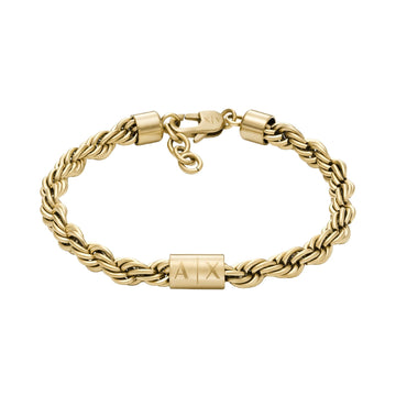 Bracciale Armani Exchange maglia corda acciaio dorato e logo 19,5 cm