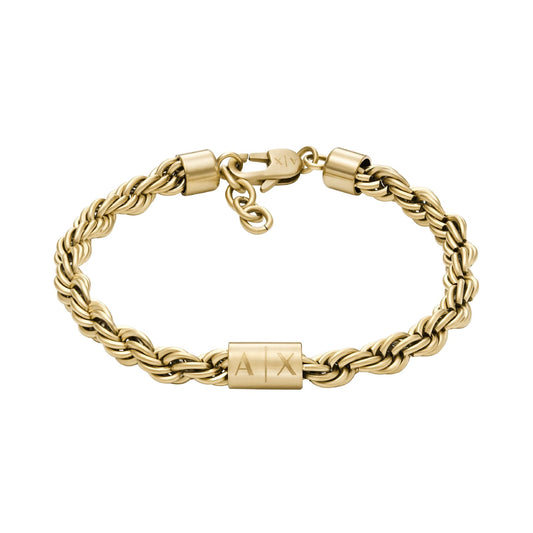 Bracciale Armani Exchange maglia corda acciaio dorato e logo 19,5 cm