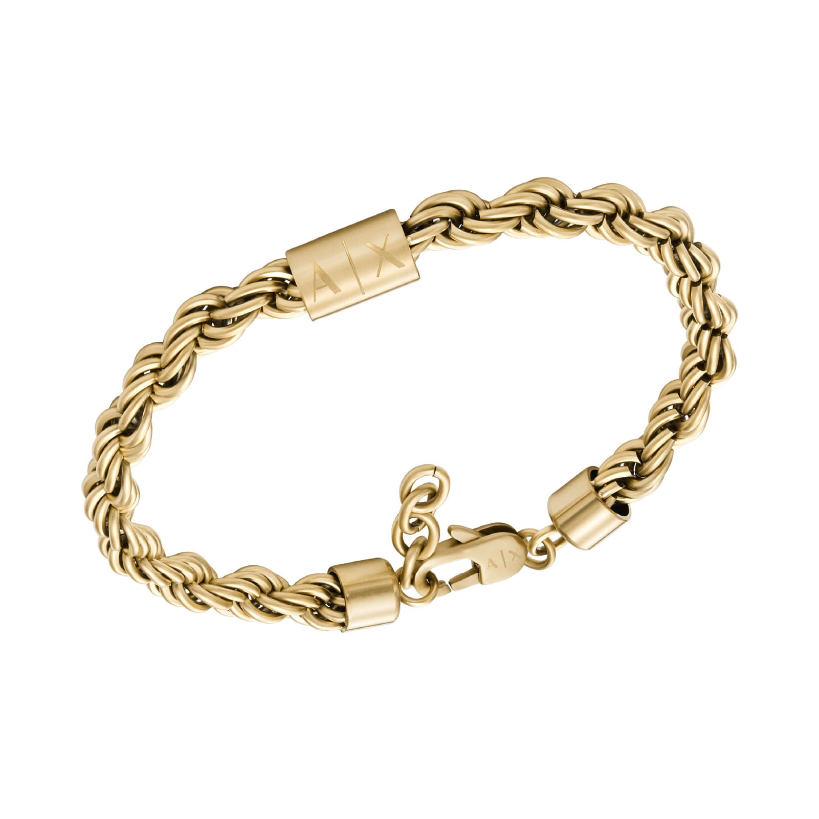 Bracciale Armani Exchange maglia corda acciaio dorato e logo 19,5 cm