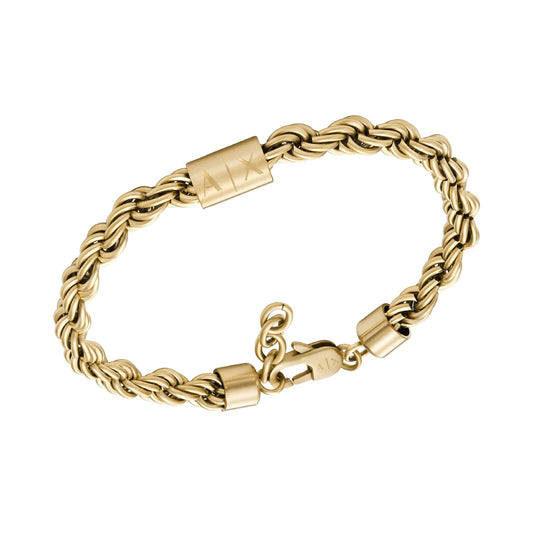 Bracciale Armani Exchange maglia corda acciaio dorato e logo 19,5 cm