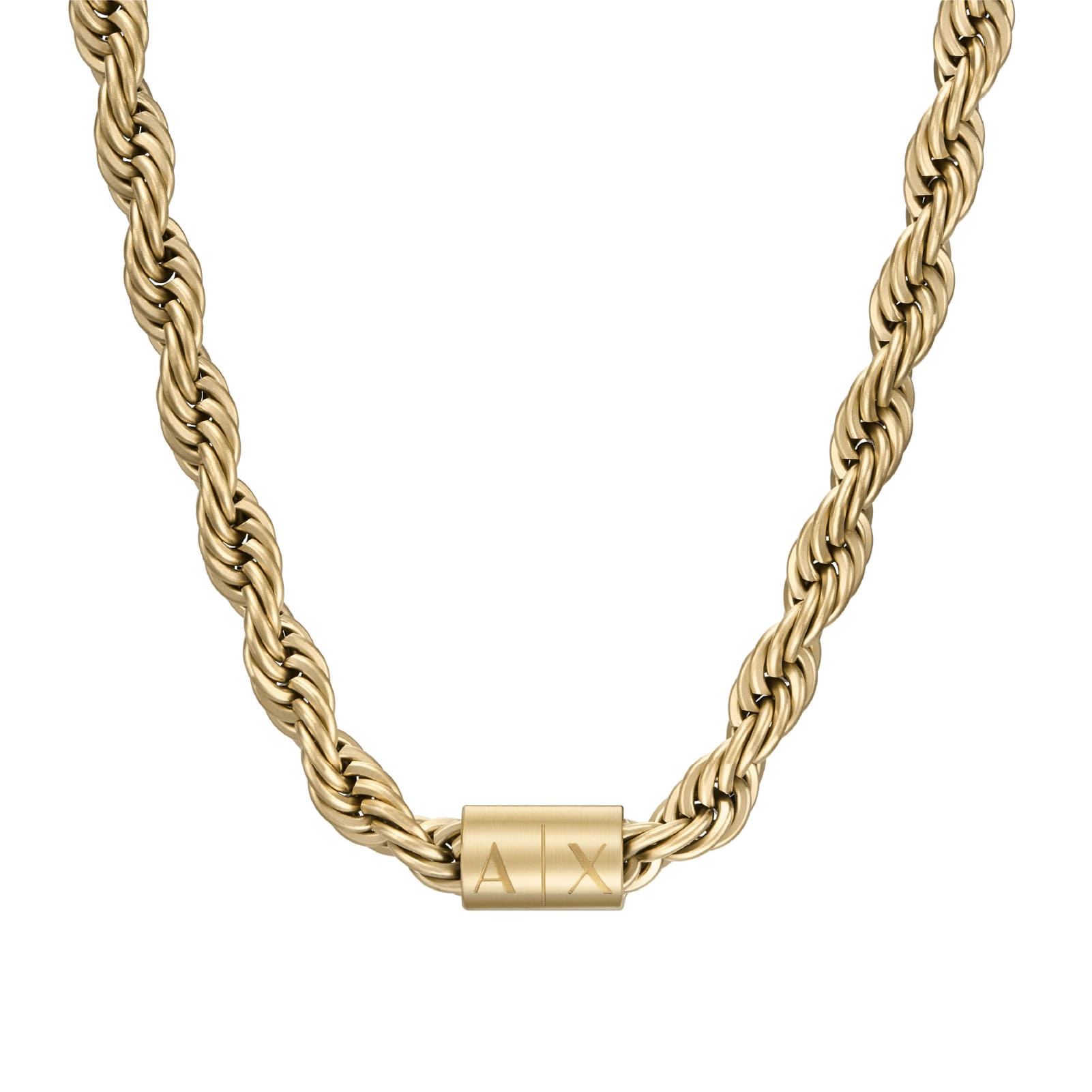 Collana Armani Exchange maglia corda acciaio dorato con logo MISURA UNICA