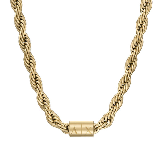 Collana Armani Exchange maglia corda acciaio dorato con logo MISURA UNICA