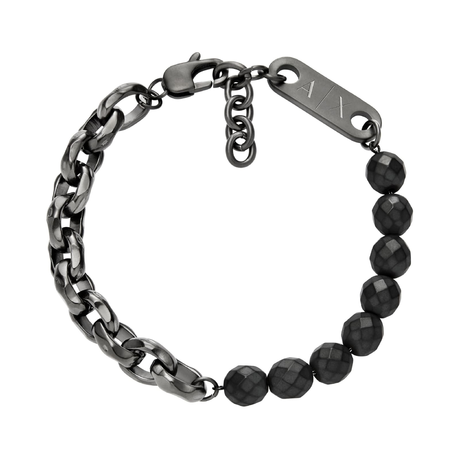 Bracciale Armani Exchange a catena in acciaio nero ed ematite Regolabile 20-22 cm