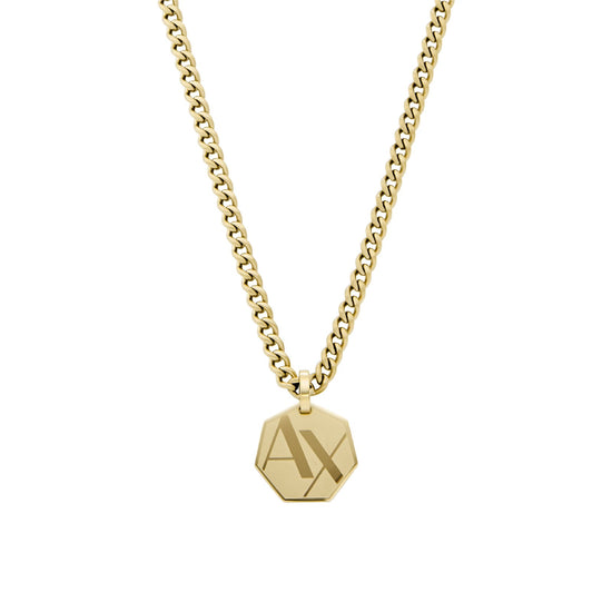 Collana acciaio dorato Armani Exchange ciondolo esagonale MISURA UNICA