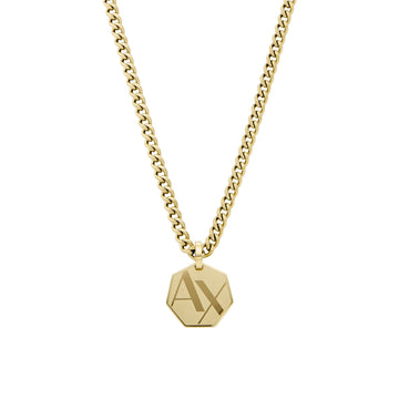 Collana acciaio dorato Armani Exchange ciondolo esagonale MISURA UNICA