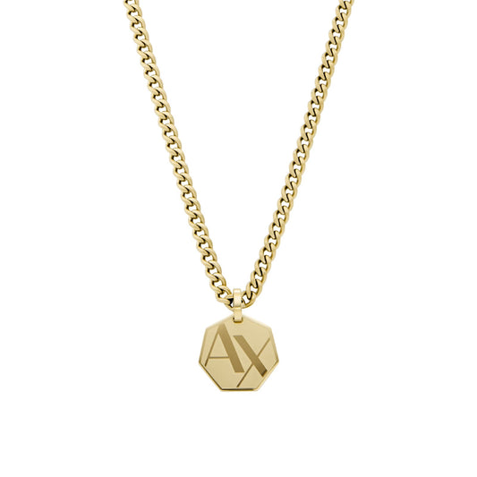 Collana acciaio dorato Armani Exchange ciondolo esagonale MISURA UNICA