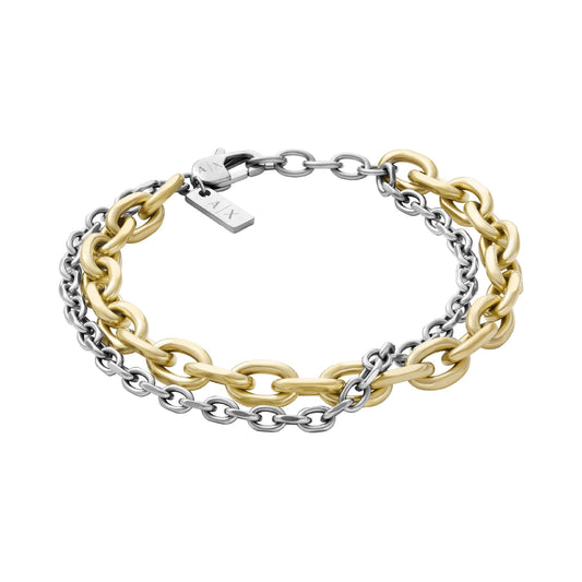 Bracciale multifilo Armani Exchange in acciaio bicolor dorato Regolabile 20-22 cm
