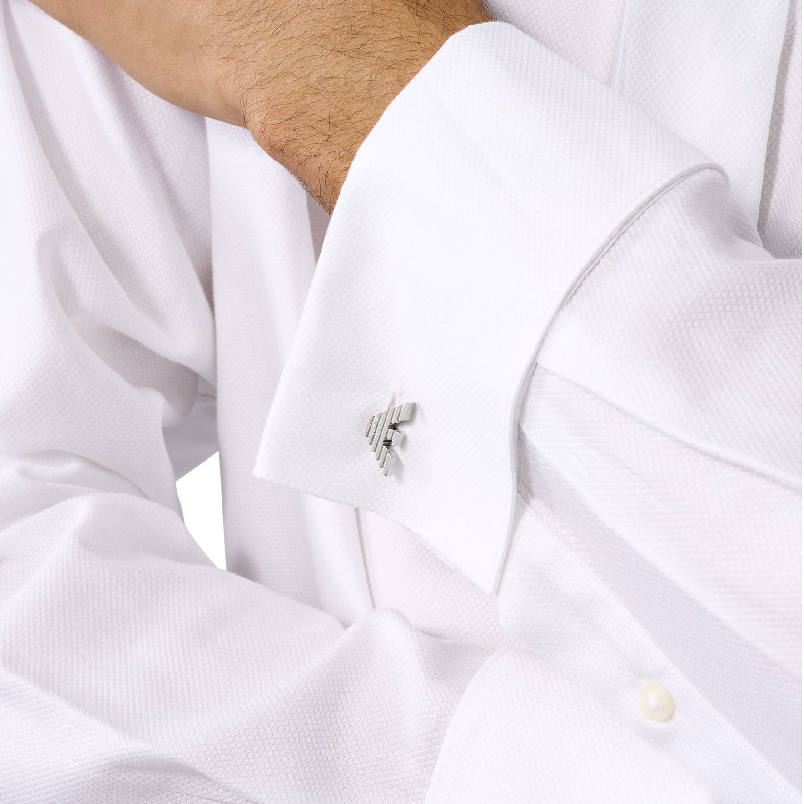 Gemelli uomo del brand Armani in acciaio a forma di logo MISURA UNICA