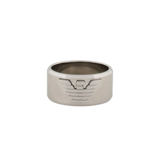 Anello a fascia spessa Armani in acciaio con logo 20