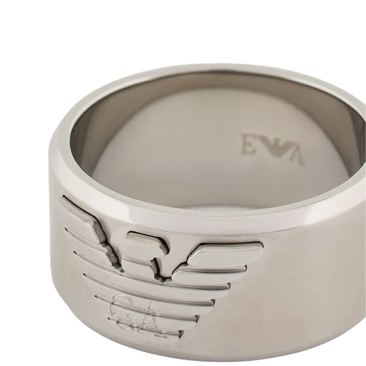 Anello a fascia spessa Armani in acciaio con logo 20