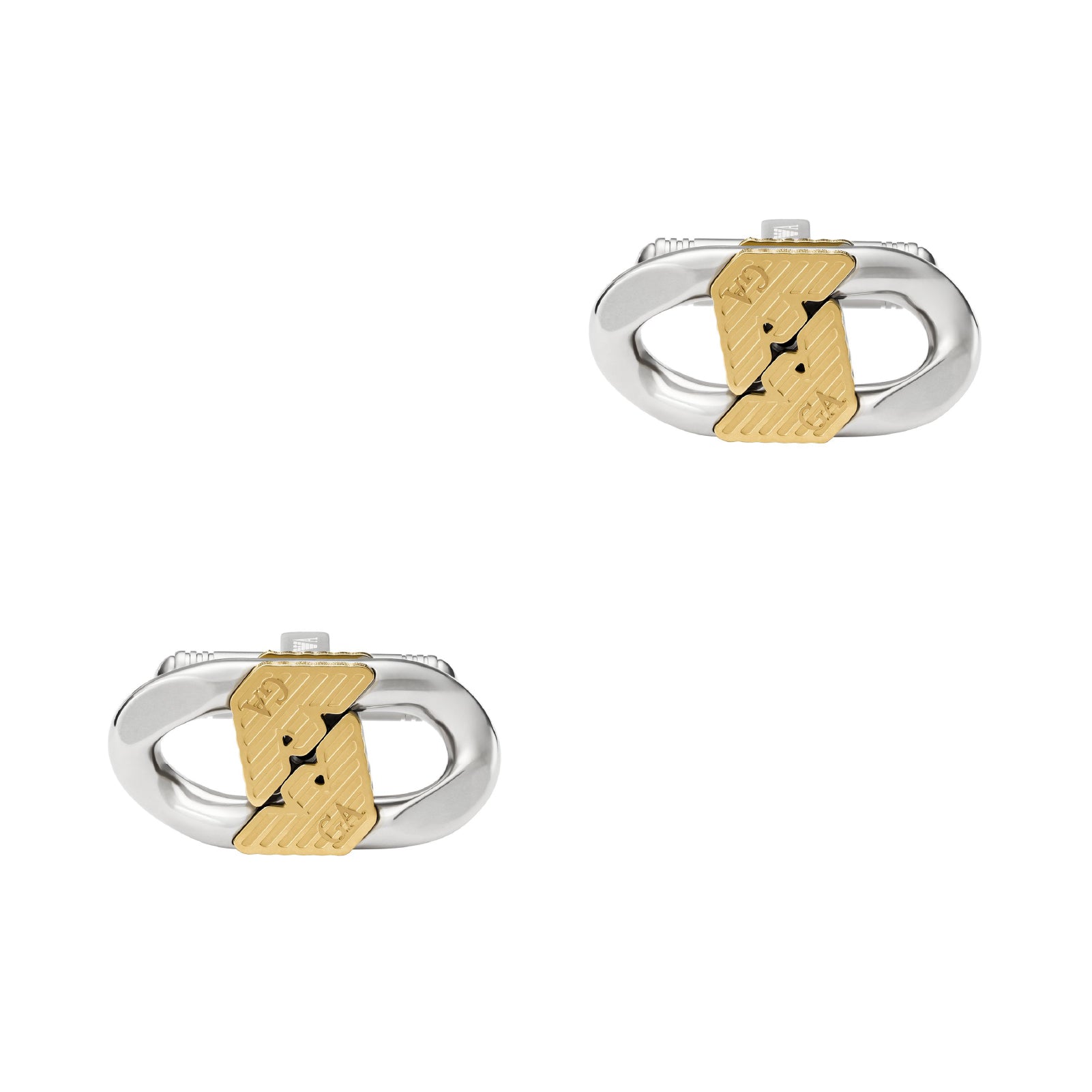 Gemelli uomo Armani in acciaio bicolor con logo MISURA UNICA