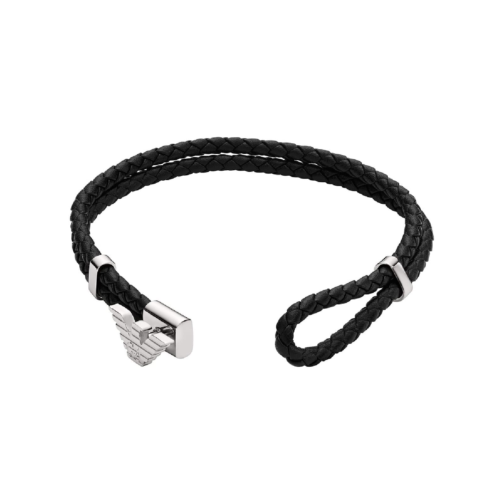 Bracciale Armani pelle nera con corda eagle centrale uomo 20 cm
