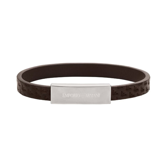 Bracciale Armani in pelle con placchetta in acciaio opaco 19,5 cm