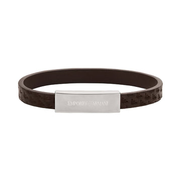 Bracciale Armani in pelle con placchetta in acciaio opaco 19,5 cm